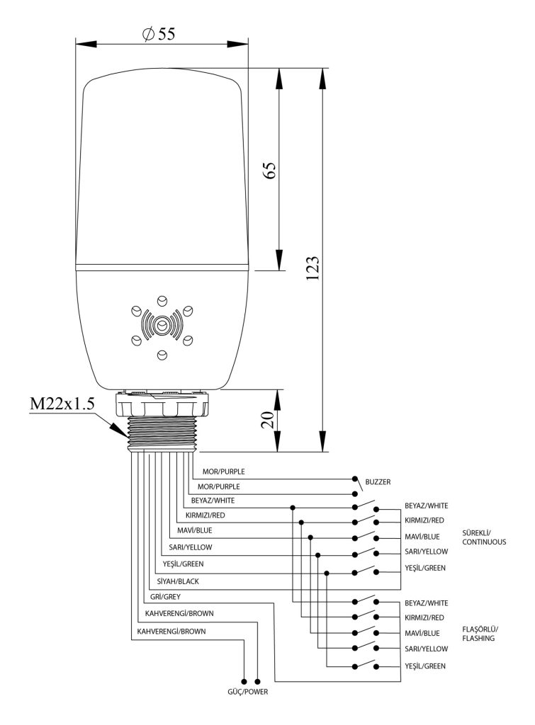 Tech drawing of EMAS Multifunction Beacons available from LED Controls