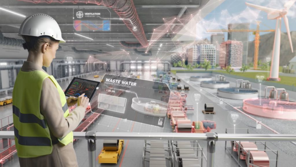 Fantastic futuristic rendering of an HMI interface controlling various systems including ventilation and waste water. ABB CP600 range available from LED Controls.