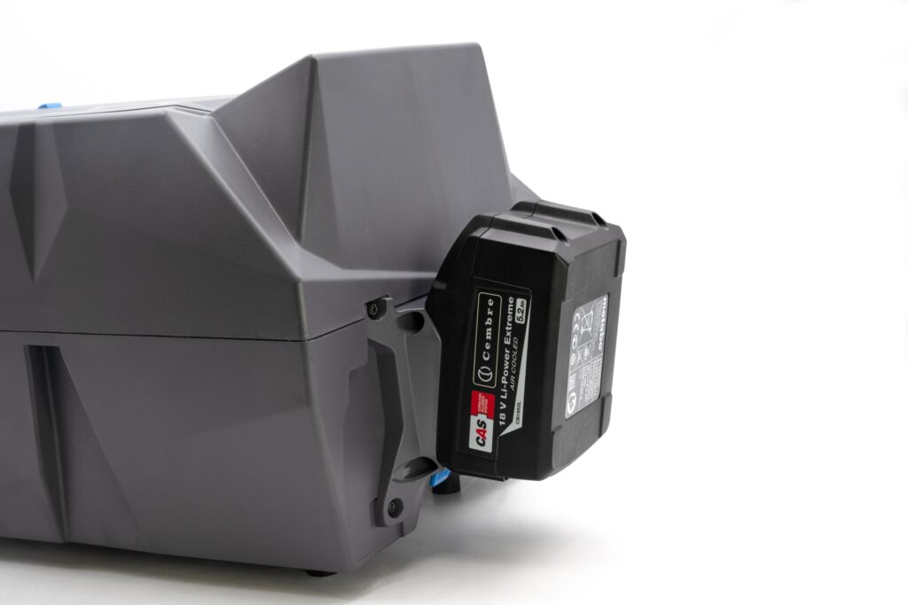 Close up of the battery pack on the Cembre MG4 Industrial Thermal Transfer Printer available from LED Controls.