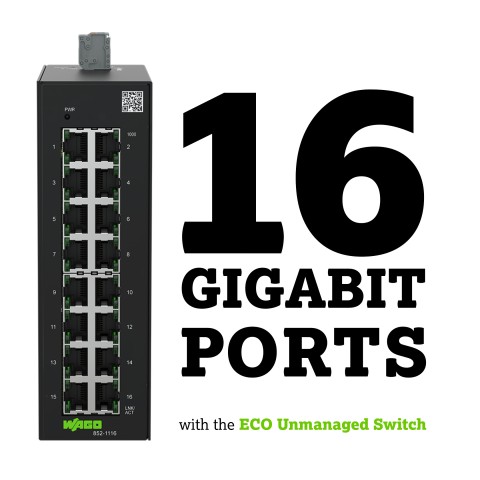 WAGO ECO Unmanaged Ethernet Switch with 16 x Gigabit ports available now from LED Controls.