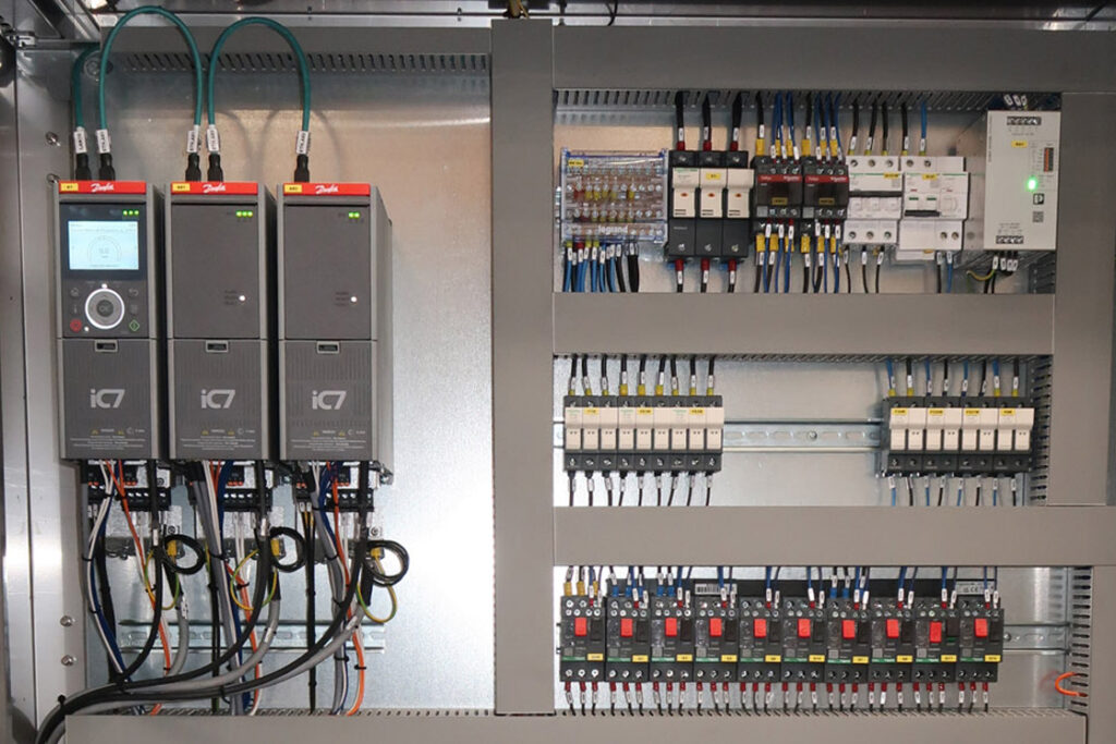 Automation Control Panel containing Danfoss Drives iC7 Automation. Danfoss Drives and Control Panel Enclosures available from Danfoss Drives Authorised Partner LED Controls.