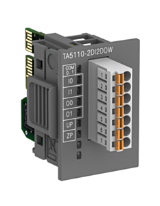 1SAP187000R0203 ABB TA5110-2DI2DOW AC500, digital in/output module option board, 2DI 24 VDC, 2DO-Trans. 24 VDC /0.5A, spring/cable front terminal 3.50 mm pitch, Wide temperature