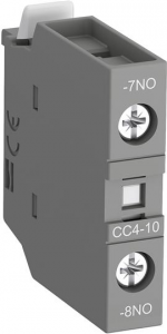 ABB cc4-10 front mounted aux contact block with no leading contact and nc lagging contact