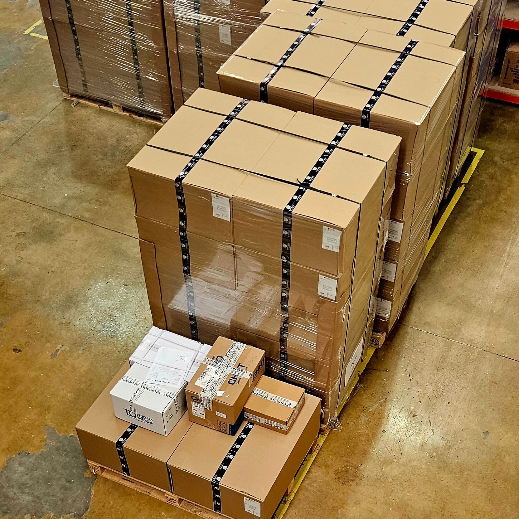 Picture of LED Controls warehouse with boxes ready for next day delivery.