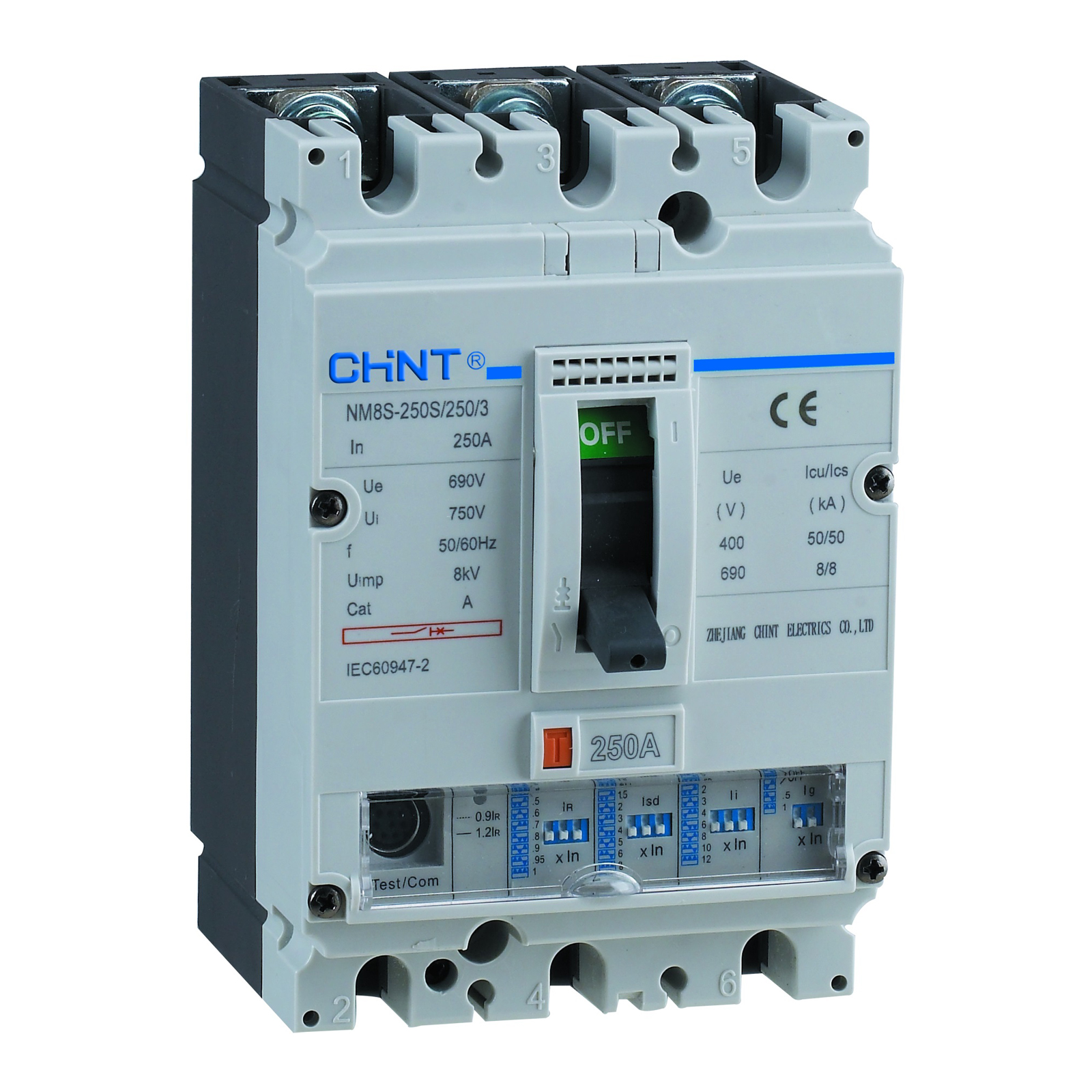 NM8-250S-3P-250A Chint 250A 3P Adjustable Thermal & Magnetic MCCB